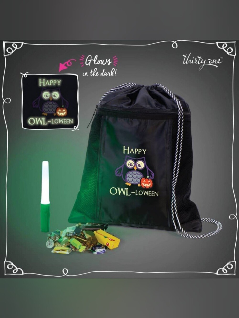NWT Thirty-One OWL-loween Cinch Sac Bag Drawstring Backpack New In Packaging